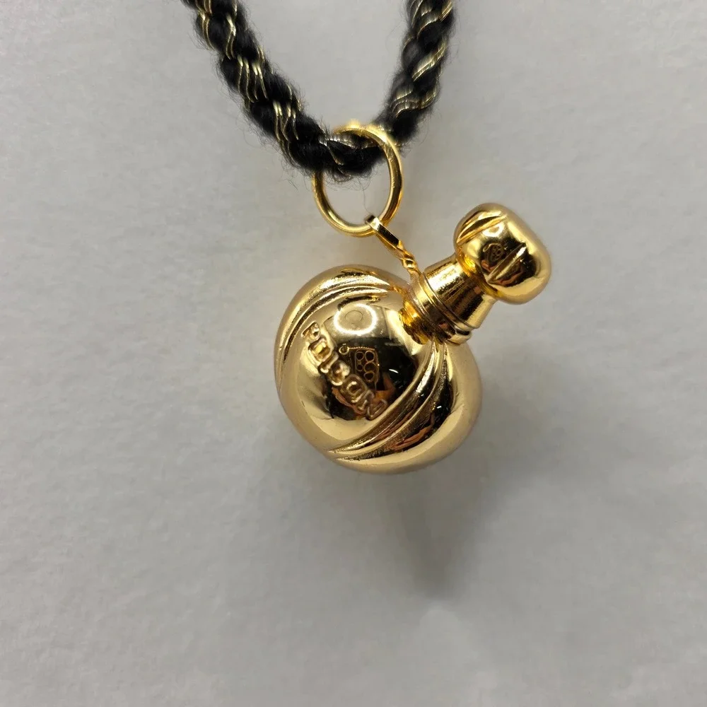 Christian Dior Poison Perfume Bottle Pendant Necklace Vintage Gold plated Black